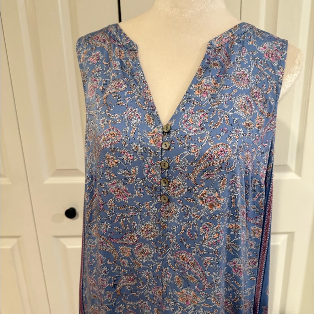 J. Jill, NWT Border Print Maxi Sleeveless Blue Floral Dress, Size M - Picture 8 of 12